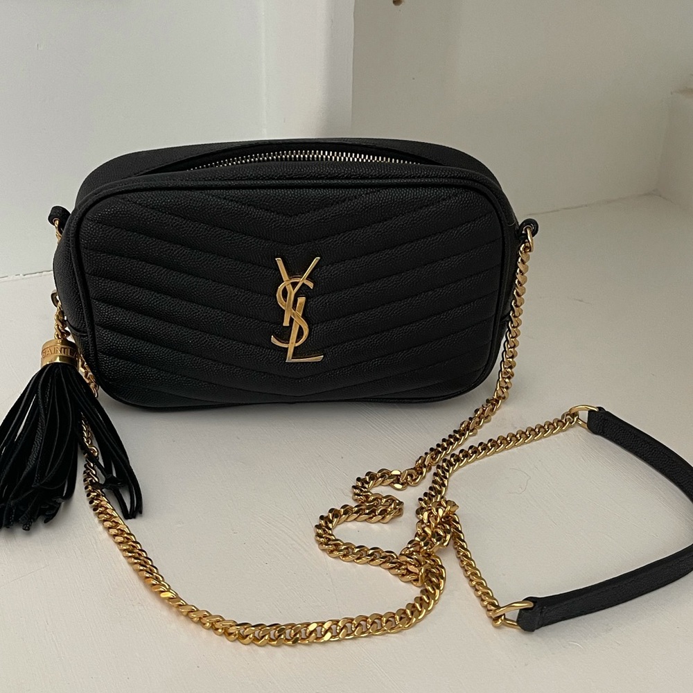 YSL Lou mini bag with embossed black leather and gold chain